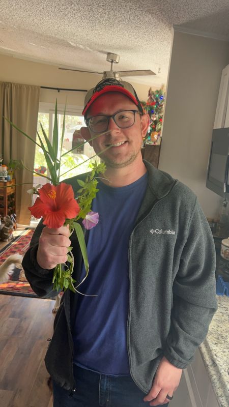 Nick With Flowers From Our Garden